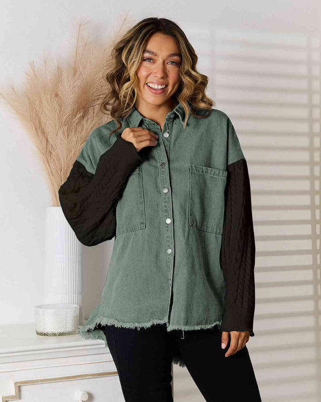 Raw Hem Contrast Button Up Jacket