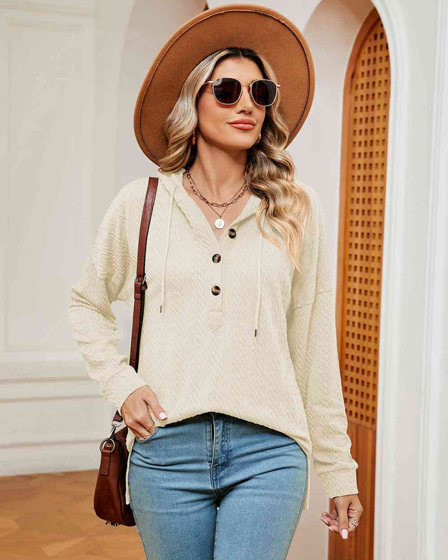 Half-Button Dropped Shoulder Hoodie