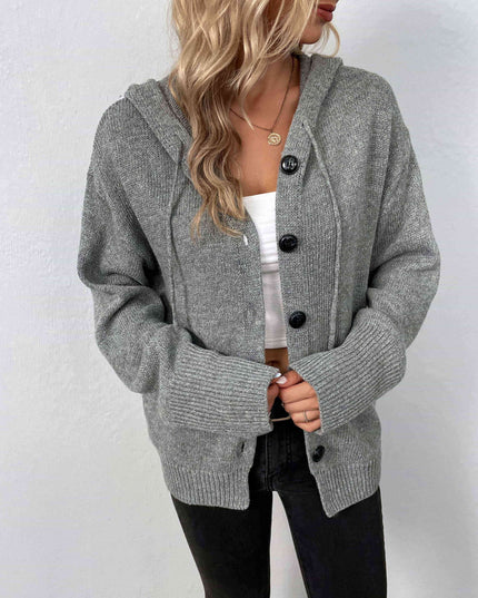 Button-Down Long Sleeve Hooded Sweater