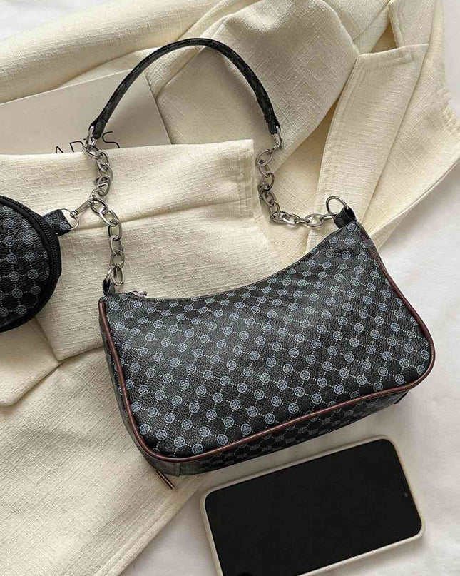 Printed Shoulder Bag and Round Wallet