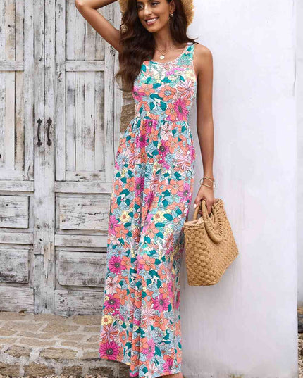 Round Neck Sleeveless Maxi Dress with Pockets