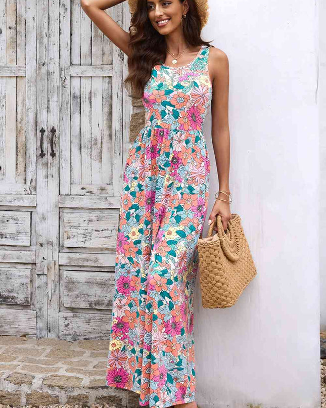 Round Neck Sleeveless Maxi Dress with Pockets