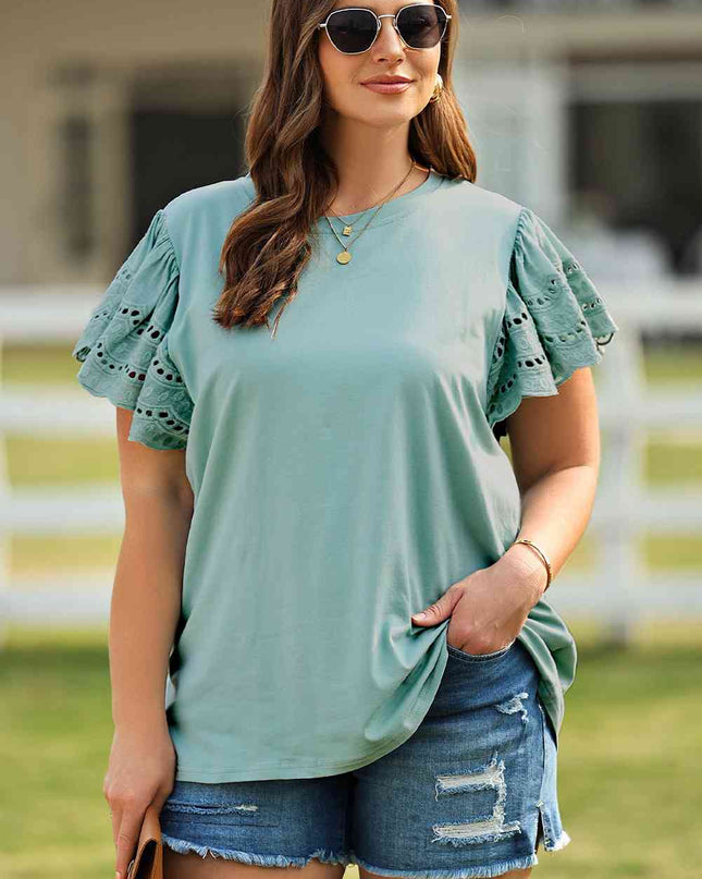 Plus Size Butterfly Sleeve Round Neck Top