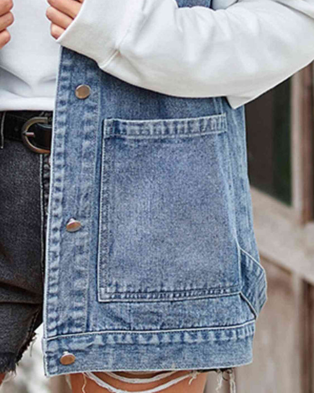 Button Up Sleeveless Denim Jacket with Pockets