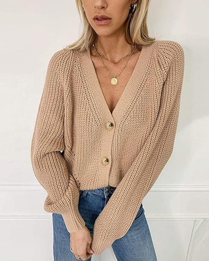 Button Up V-Neck Long Sleeve Cardigan