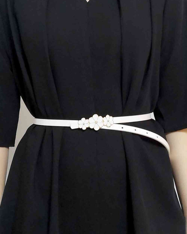 Flower Decor Skinny PU Belt