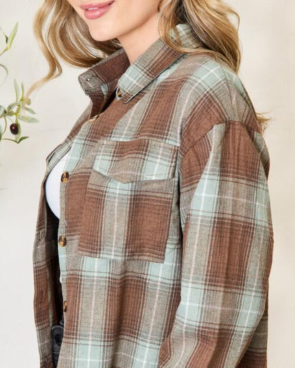 Double Take Plaid Dropped Shoulder Shirt