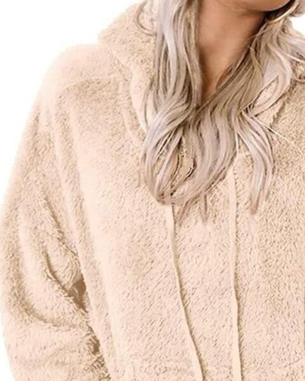 Drawstring Teddy Hoodie with Pocket
