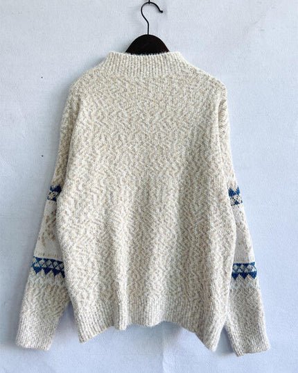 Geometric Mock Neck Dropped Shoulder Sweater