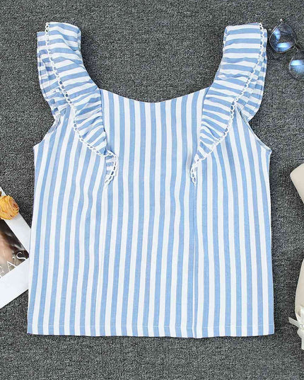 Striped Tie Back Ruffled Tank