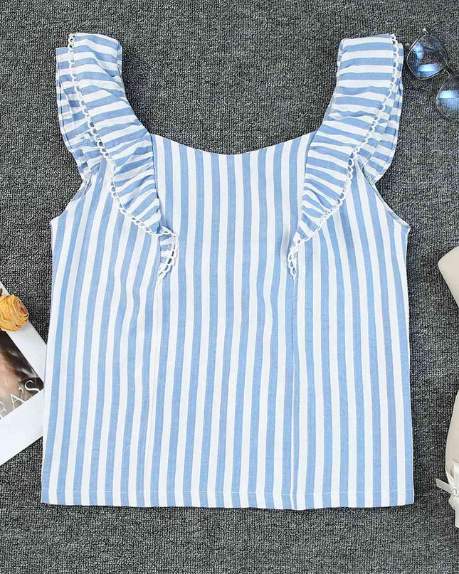 Striped Tie Back Ruffled Tank