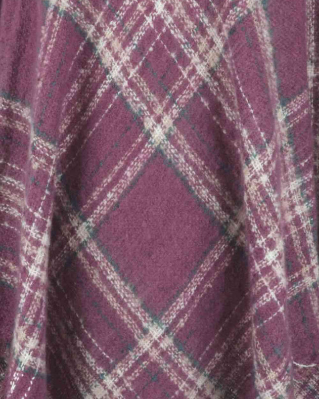 Plaid Turtleneck Fringe Hem Poncho