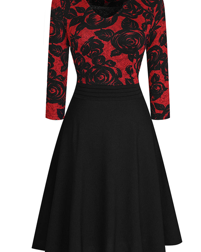 V-Neck Lace Detail Knee-Length Dress