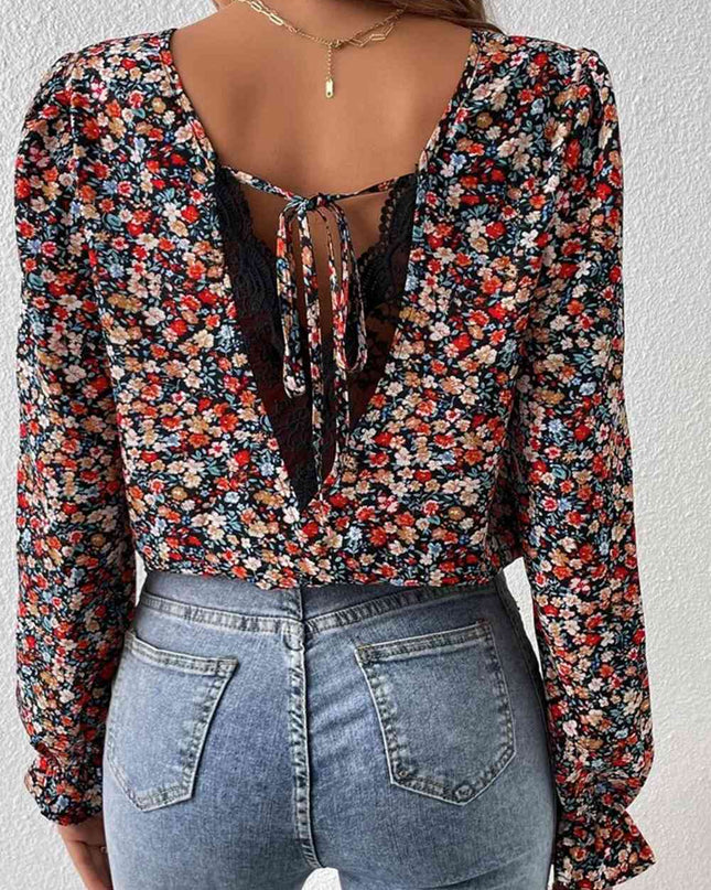V-Neck Printed Long Sleeve Blouse