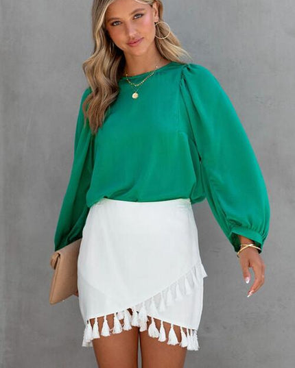 Round Neck Ruff Sleeve Blouse