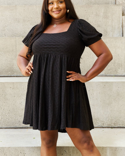 Davi & Dani Walk In The Park Full Size Square Neck Crochet Mini Dress