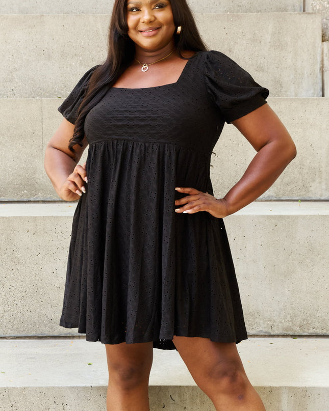 Davi & Dani Walk In The Park Full Size Square Neck Crochet Mini Dress
