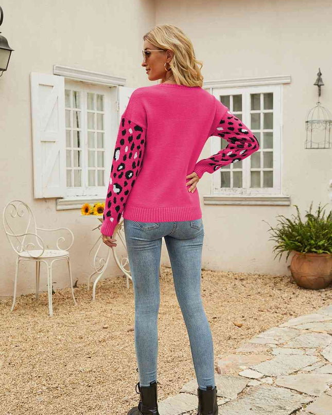Woven Right Printed Dropped Shoulder Round Neck Sweater