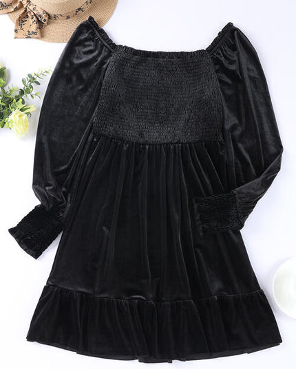 Square Neck Smocked Ruffle Hem Dress