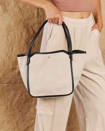 Fame Beach Chic Faux Leather Trim Tote Bag in Black