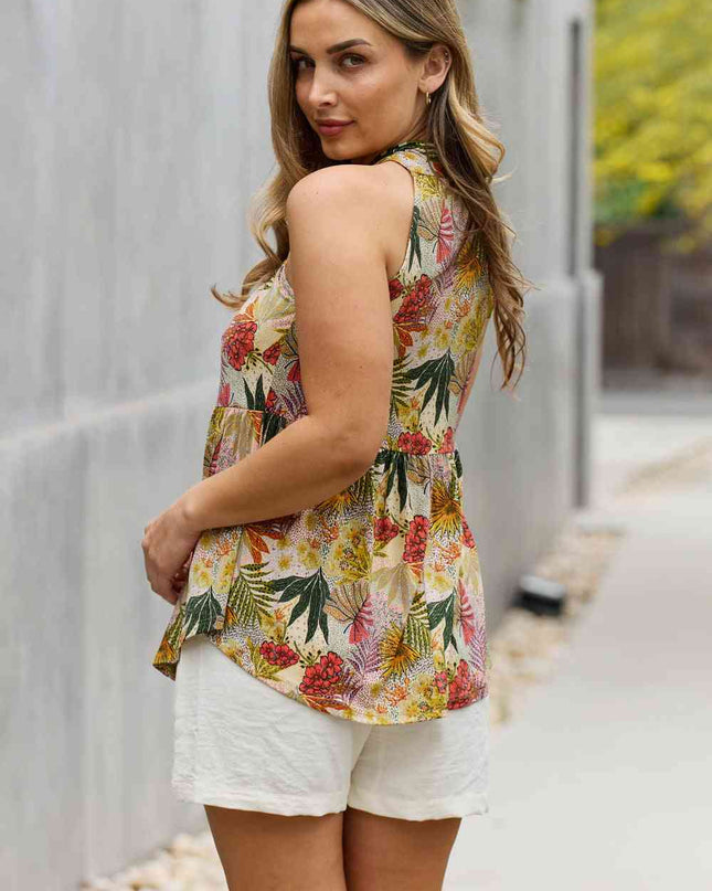 Be Stage Full Size Floral Halter Top in Green
