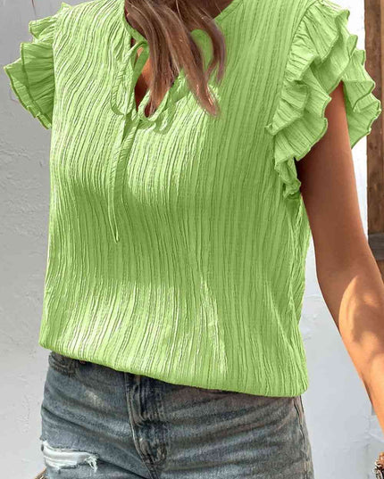 Textured Tie Neck Butterfly Sleeve Blouse