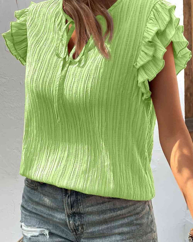 Textured Tie Neck Butterfly Sleeve Blouse
