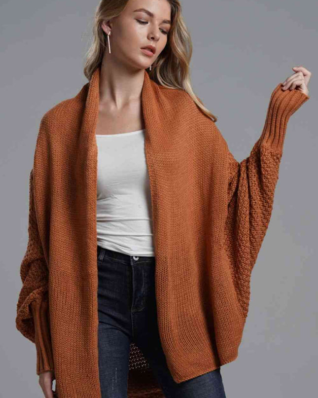Double Take Dolman Sleeve Open Front Ribbed Trim Longline Cardigan