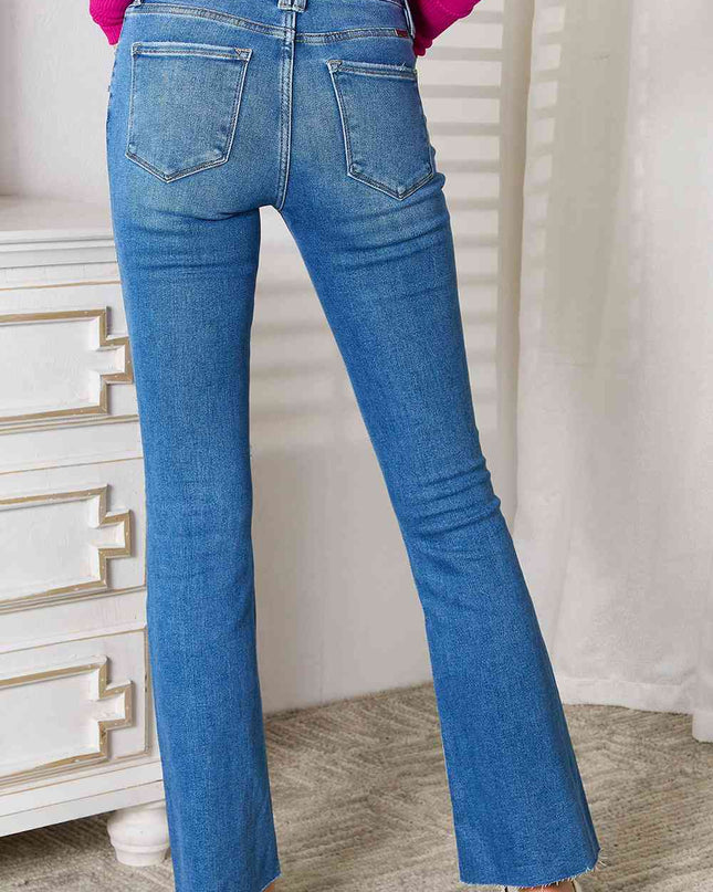 Kancan Full Size Distressed Raw Hem Bootcut Jeans
