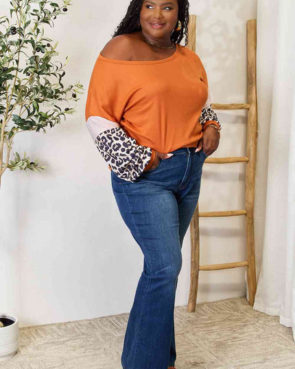 Double Take Leopard Long Sleeve Round Neck Sweatshirt