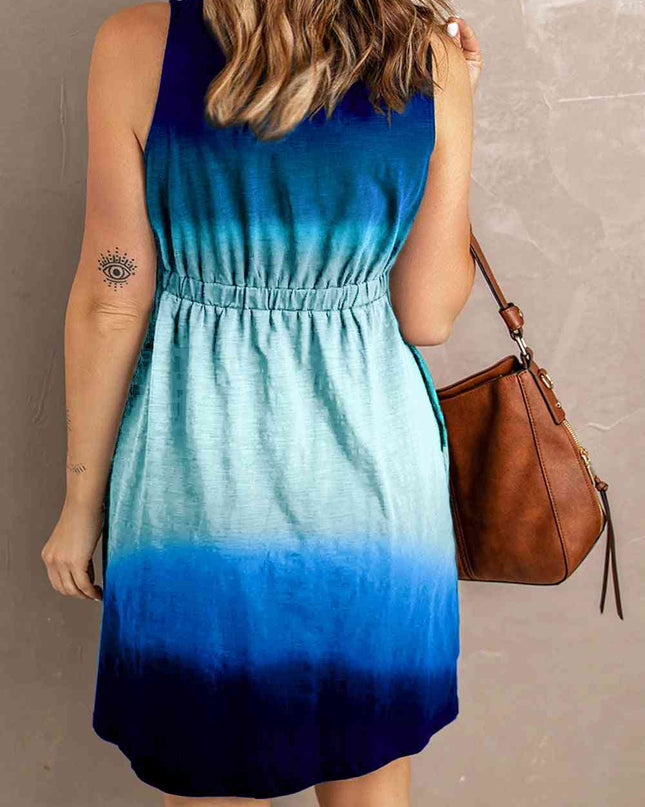 Double Take Scoop Neck Buttoned Sleeveless Magic Dress with Pockets