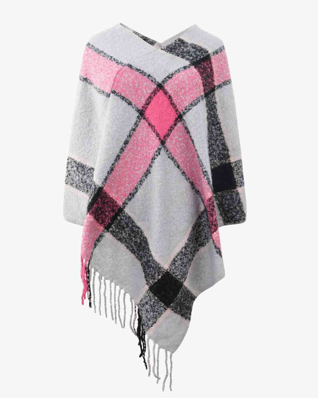 Plaid Fringe Detail Poncho