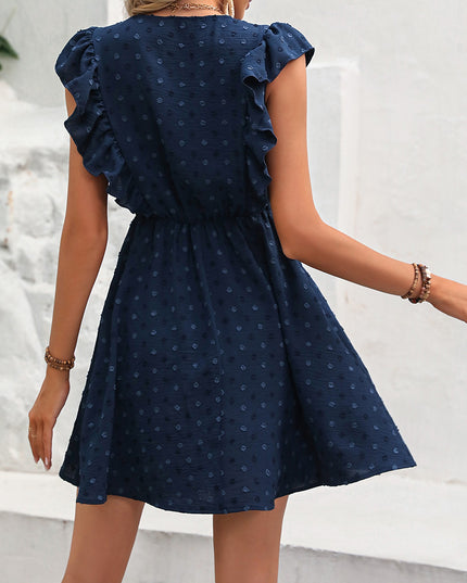 Swiss Dot Ruffled Plunge Dress