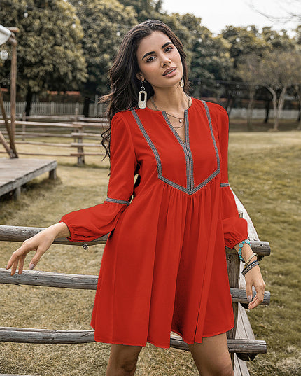 Notched Balloon Sleeve Mini Dress