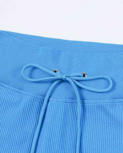 Drawstring Ribbed Sports Shorts