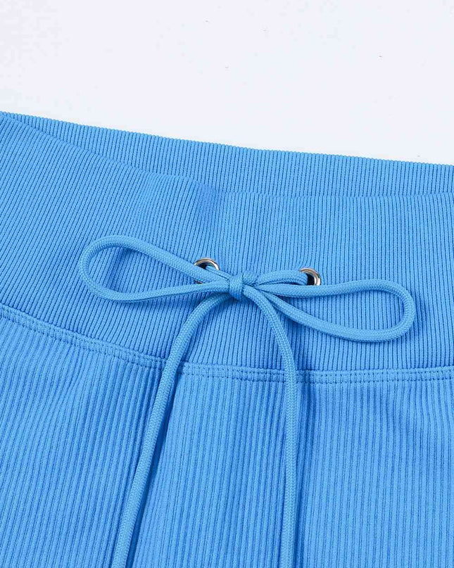 Drawstring Ribbed Sports Shorts