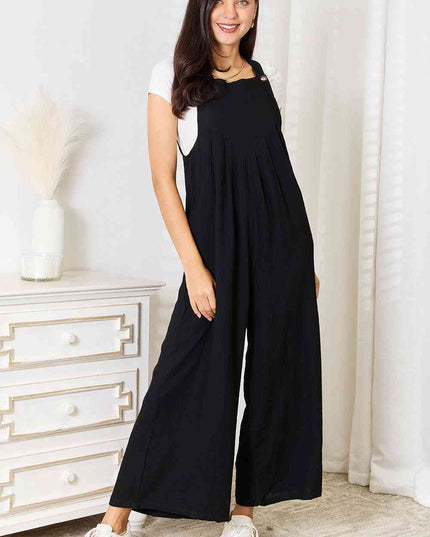 Double Take Full Size Wide Leg Overalls with Pockets