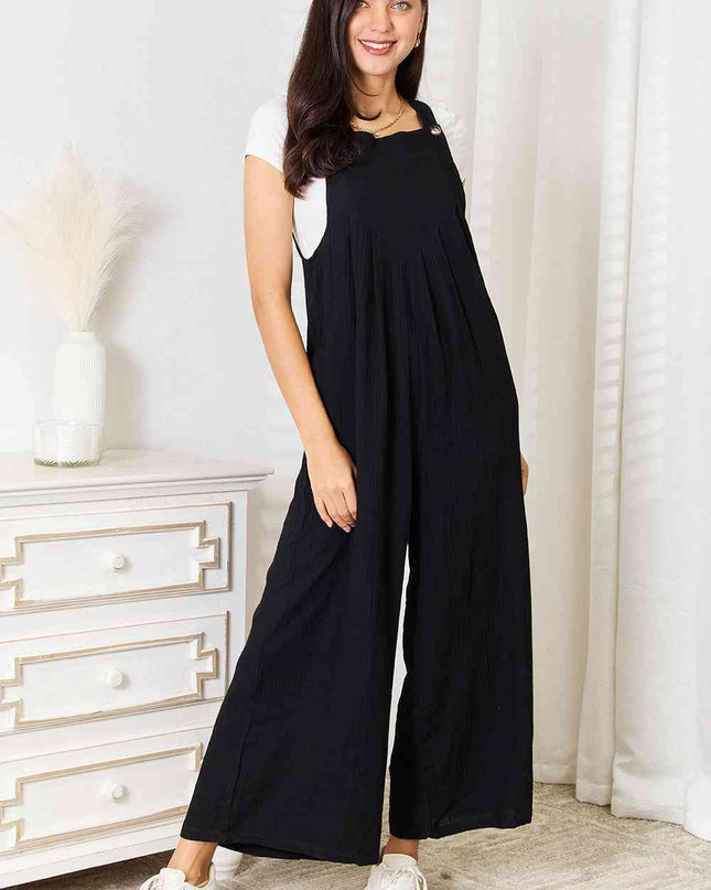 Double Take Full Size Wide Leg Overalls with Pockets