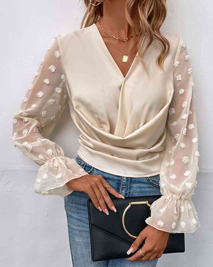 Swiss Dot Flounce Sleeve Blouse