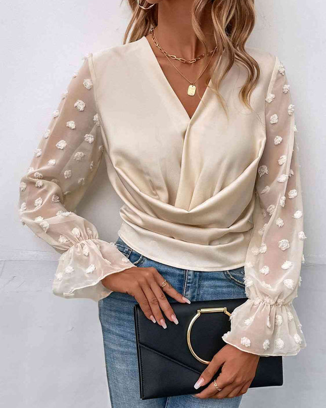 Swiss Dot Flounce Sleeve Blouse