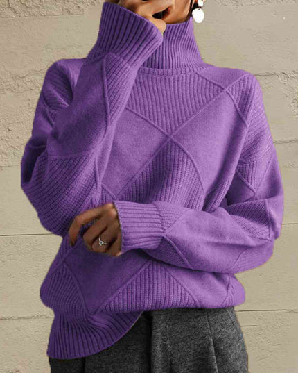 Geometric Turtleneck Long Sleeve Sweater