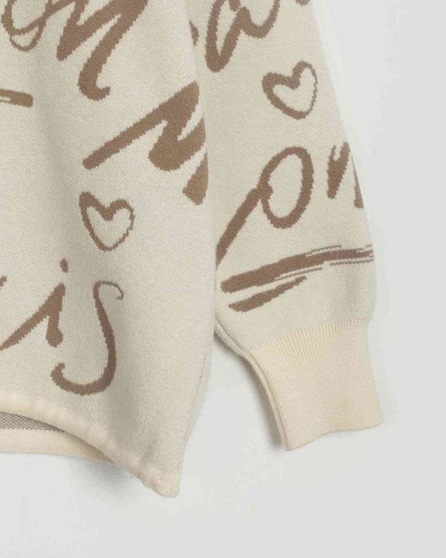 Letter Round Neck Drawstring Sweater