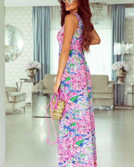 Floral Round Neck Sleeveless Dress