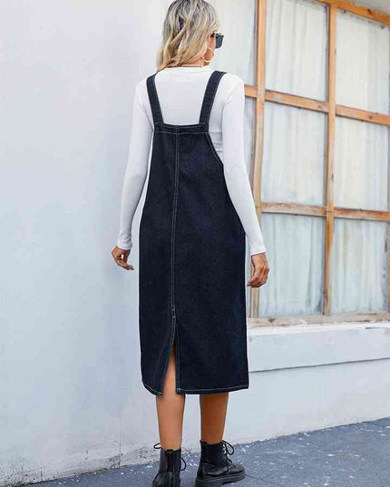 Denim Overall Dress with Pocket