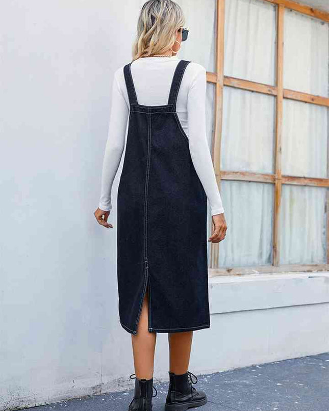 Denim Overall Dress with Pocket