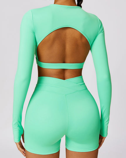 Cutout Mock Neck Long Sleeve Active T-Shirt