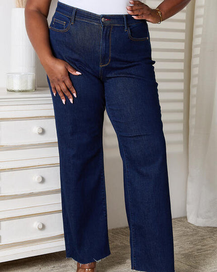 Judy Blue Full Size Raw Hem Straight Leg Jeans with Pockets