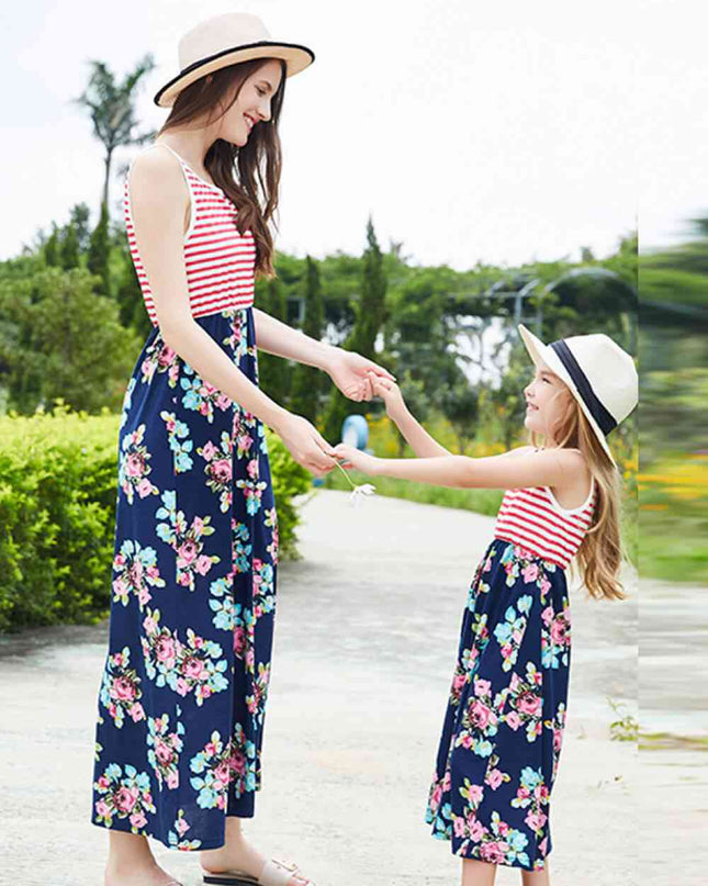 Women Striped Floral Sleeveless Dress