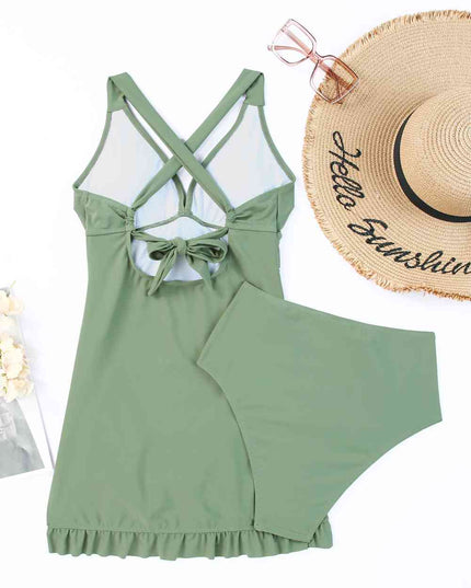 Tie Back Sleeveless Swim Dress and Bottoms Set