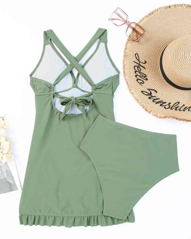 Tie Back Sleeveless Swim Dress and Bottoms Set